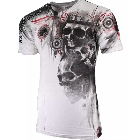 Rebel Saint By Affliction Men's T-Shirt Bloody Night Biker Skull - Picture 6 of 10